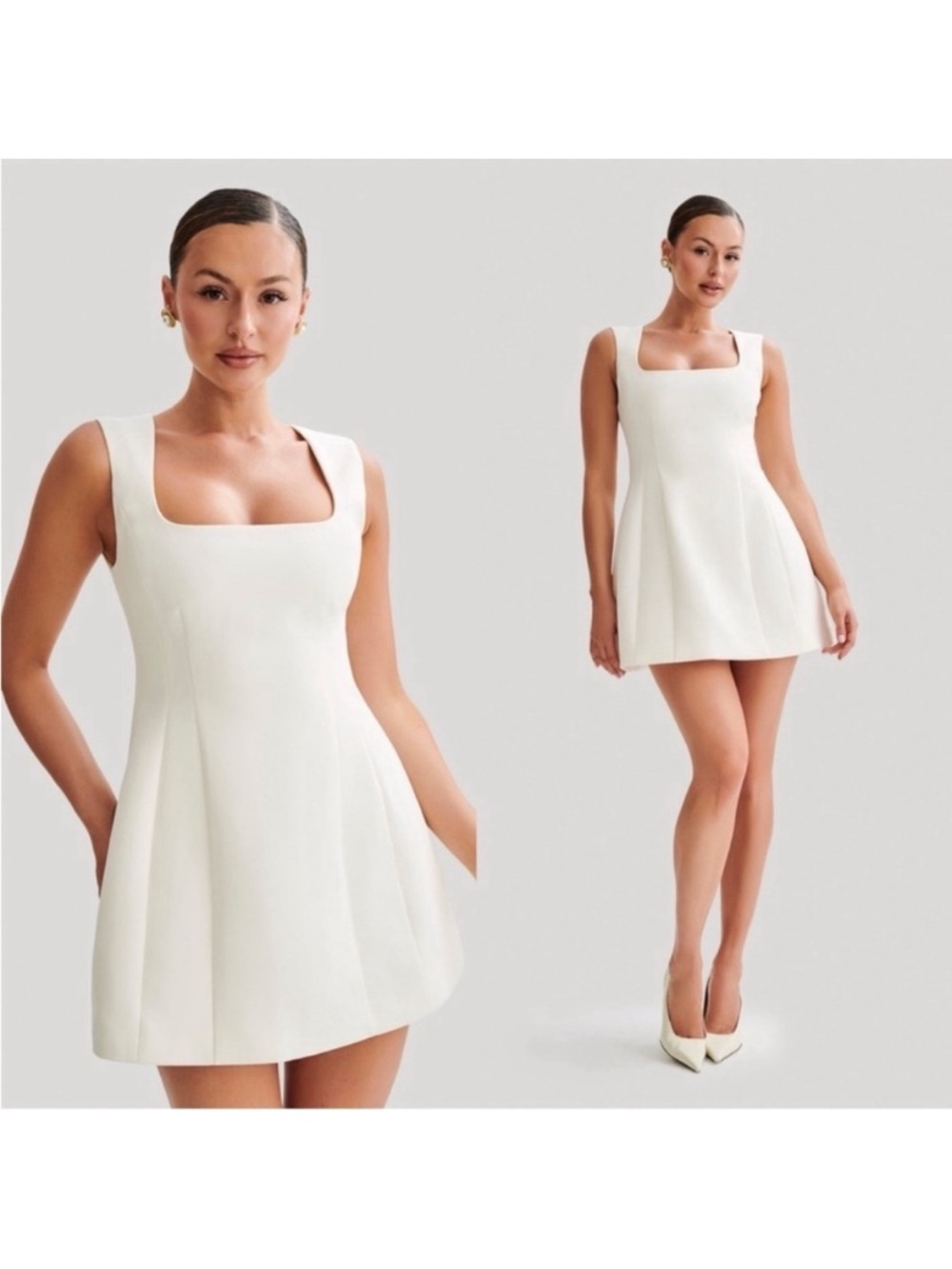 NEW Meshki Lysandre Mini Crepe Cream Dress XL